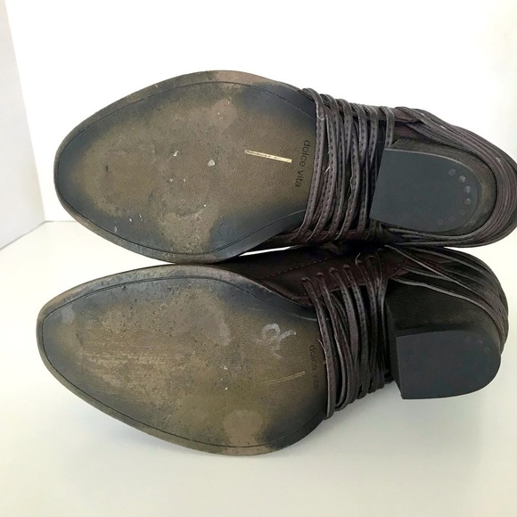 Dolce Vita Harvie Brown Ankle Boots Lattice  Moto - Picture 7 of 12